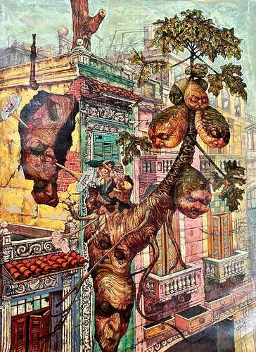 Un Arbol y fachadas de Victor Heurta Batista, Pintura a la venta en Singulart
