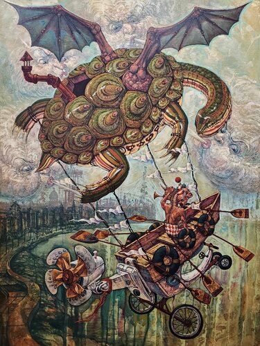 Serie Medios de Transporte. Título: Volando al límite de Victor Heurta Batista, Pintura a la venta en Singulart