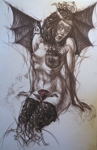 Puedes tener mi cuerpo, pero mi corazón esta cerrado de Victor Heurta Batista, Obra en papel a la venta en Singulart