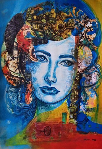 Cabezas ornamentadas IX de Eduardo Santana, Obra en papel a la venta en Singulart