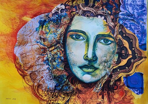 Cabezas ornamentadas V de Eduardo Santana, Obra en papel a la venta en Singulart