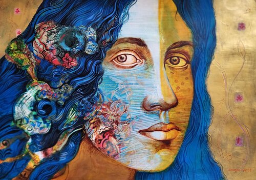 Cabezas ornamentadas IV de Eduardo Santana, Obra en papel a la venta en Singulart