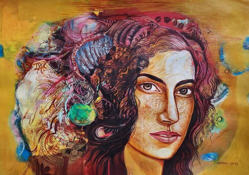 Cabezas ornamentadas I de Eduardo Santana, Obra en papel a la venta en Singulart