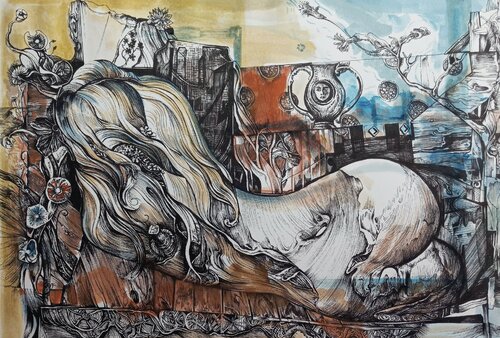 Odaliscas IV de Eduardo Santana, Obra en papel a la venta en Singulart