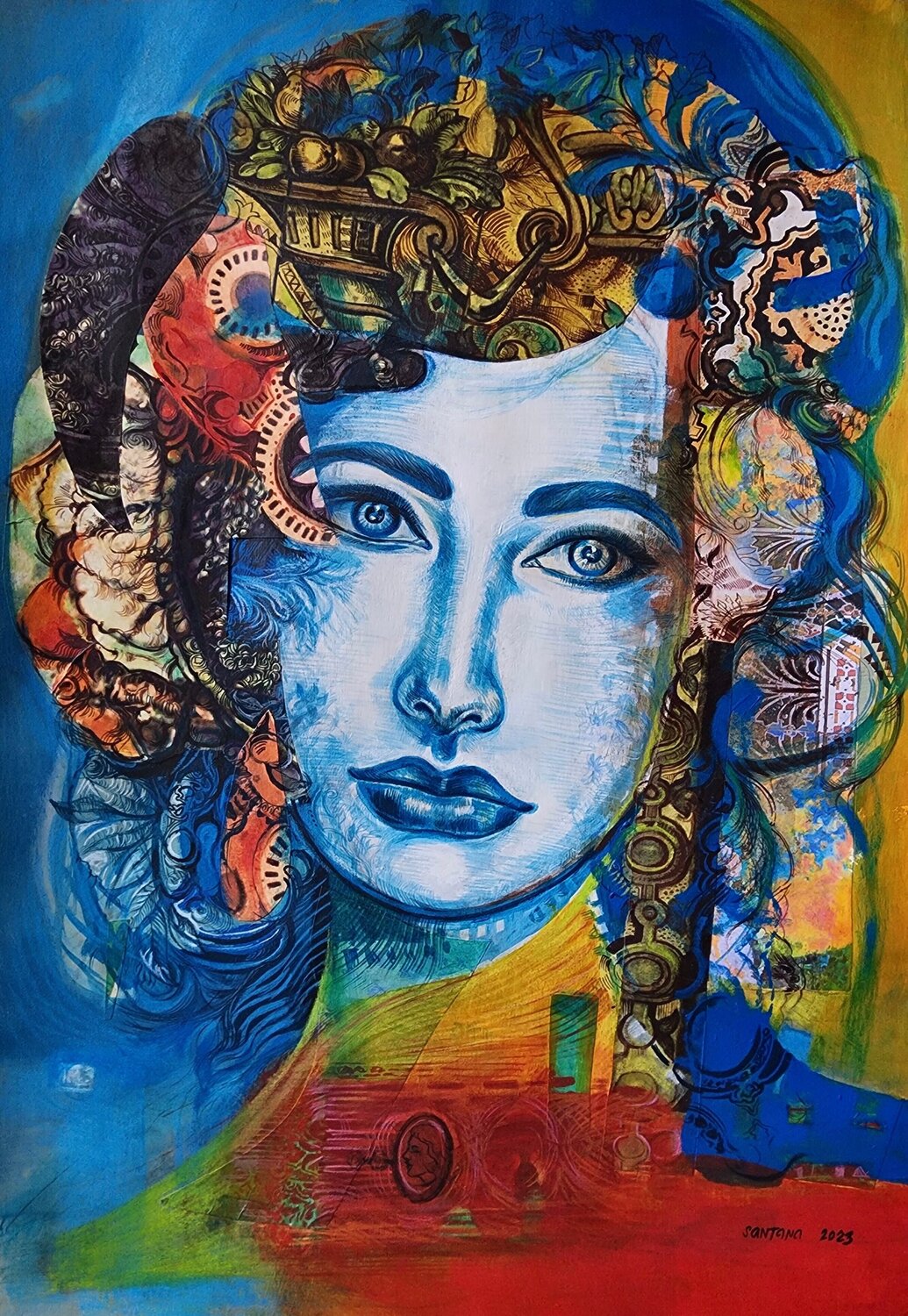 Cabezas ornamentadas IX Eduardo Santana Werk auf Papier zu verkaufen