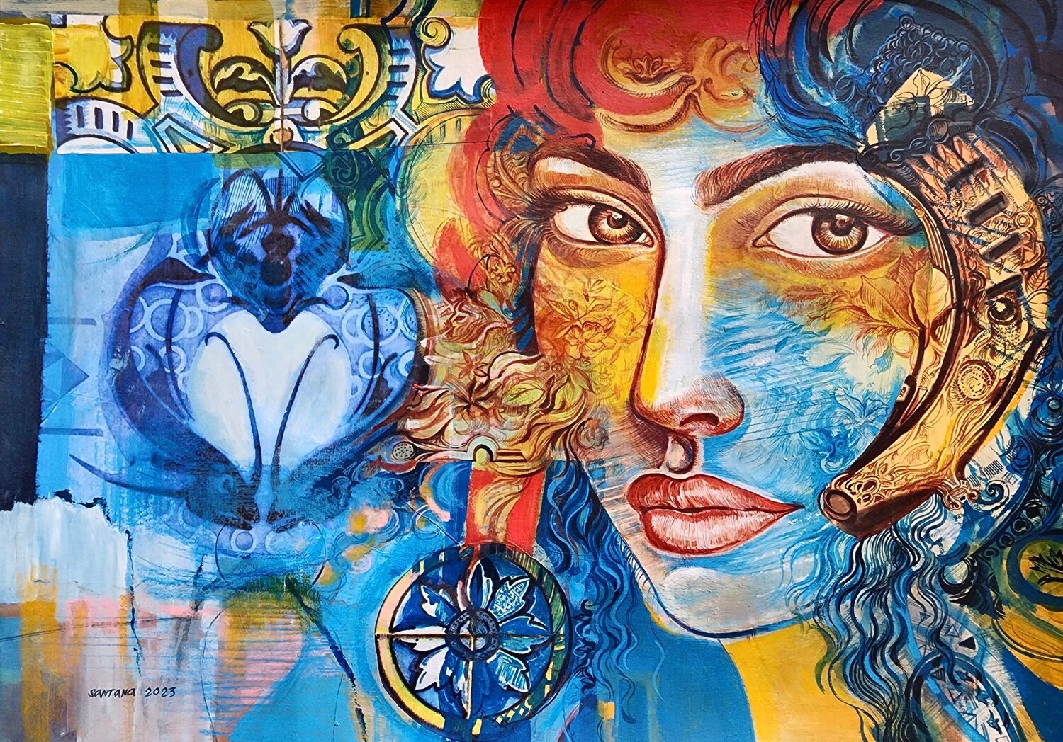 Cabezas ornamentadas VI Eduardo Santana Werk auf Papier zu verkaufen