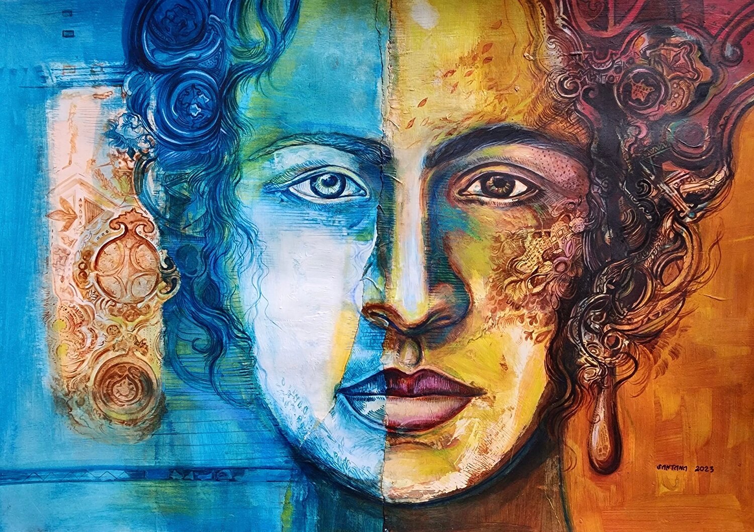 Cabezas ornamentadas II Eduardo Santana Werk auf Papier zu verkaufen