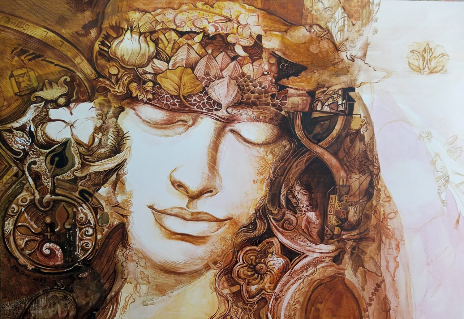 Mujer en sepia Eduardo Santana Werk auf Papier zu verkaufen