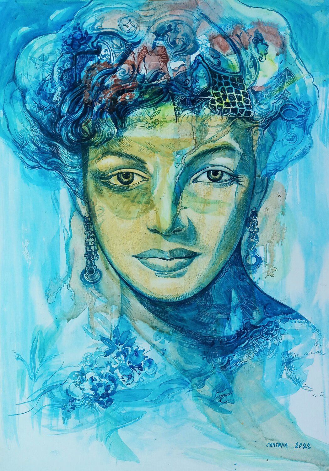 Mujer muy elegante Eduardo Santana Werk op papier te koop