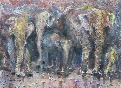 Kuiburi Elephant Reserve III von Sawan Tantiwan, Werk auf Papier kaufen auf Singulart