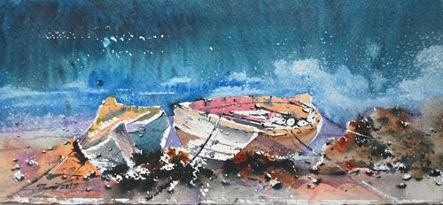 Boats at rest von Sawan Tantiwan, Werk auf Papier kaufen auf Singulart
