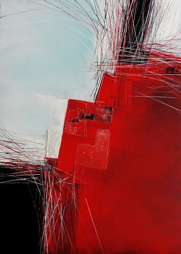 Paysage en rouge... « Géométrie nomade 2014 » von Olivier Messas, Malerei kaufen auf Singulart