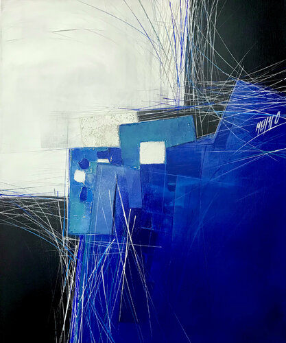 Paysage en bleu... « Géométrie nomade 2015 » von Olivier Messas, Malerei kaufen auf Singulart