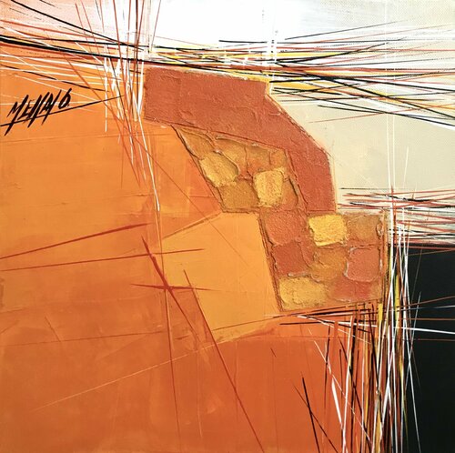 Paysage en orange... I « Géométrie nomade 2021 » von Olivier Messas, Malerei kaufen auf Singulart