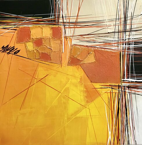Paysage en orange... III « Géométrie nomade 2021 » von Olivier Messas, Malerei kaufen auf Singulart