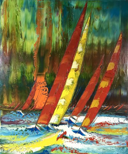 Sous une pluie de couleurs... (Esprit voile 2019) van Olivier Messas, Schilderij te koop op Singulart