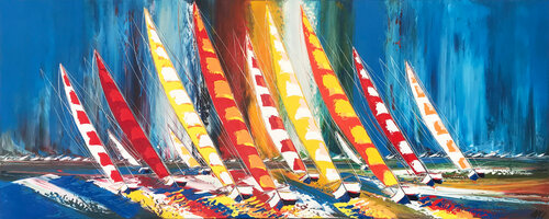 Les voiliers de la liberté... (Esprit voile 2021) von Olivier Messas, Malerei kaufen auf Singulart