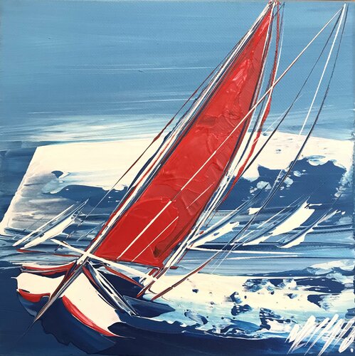 La petite voile rouge... (Esprit voile 2021) van Olivier Messas, Schilderij te koop op Singulart