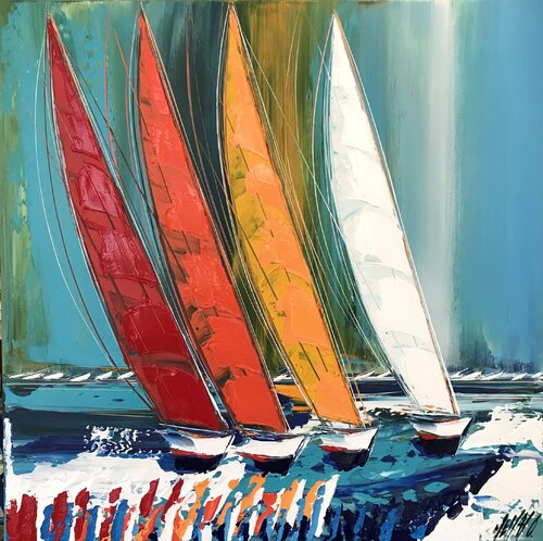 Les voiliers de la mer Adriatique... II (Esprit voile 2021) di Olivier Messas, Pittura in vendita su Singulart