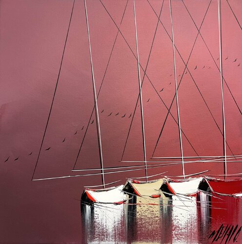 Les voiliers de l’aurore... I (Esprit voile 2021) von Olivier Messas, Malerei kaufen auf Singulart