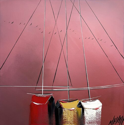 Les voiliers de l’aurore... I (Esprit voile 2021) von Olivier Messas, Malerei kaufen auf Singulart