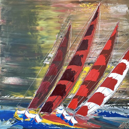 Les voiles rouges... (Esprit voile 2022) van Olivier Messas, Schilderij te koop op Singulart