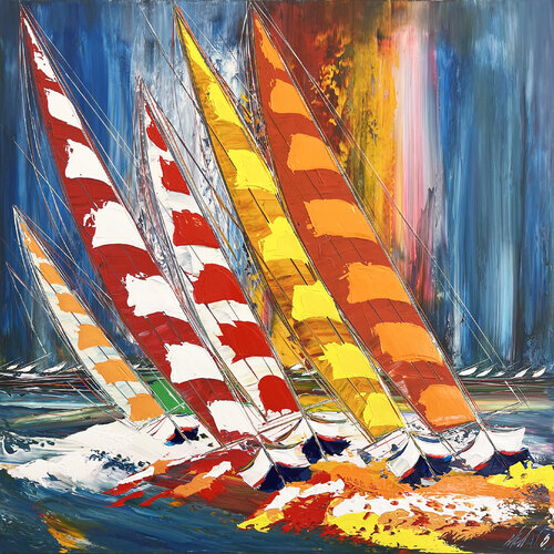 Liberté en mer... (ESPRIT VOILE 2022) van Olivier Messas, Schilderij te koop op Singulart