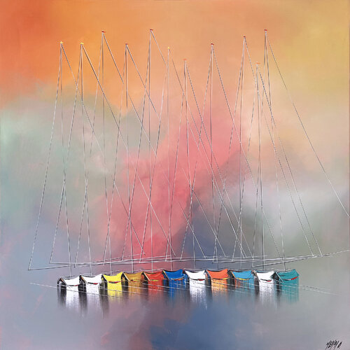 Jeux de mâts... (ESPRIT VOILE 2022) van Olivier Messas, Schilderij te koop op Singulart