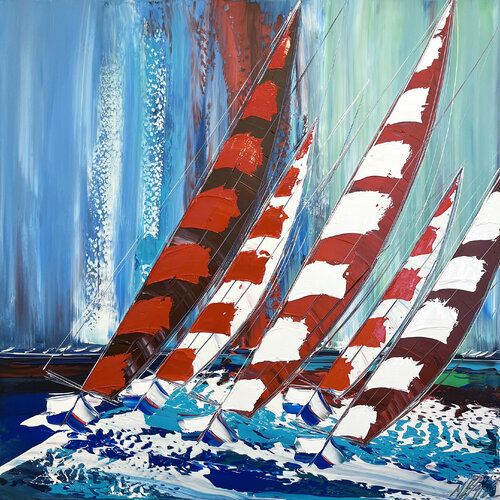 Régate rouge... (ESPRIT VOILE 2022) van Olivier Messas, Schilderij te koop op Singulart