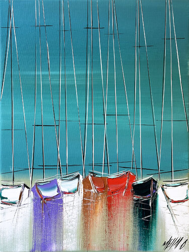 Les mâts de l'horizon... (ESPRIT VOILE 2023) van Olivier Messas, Schilderij te koop op Singulart