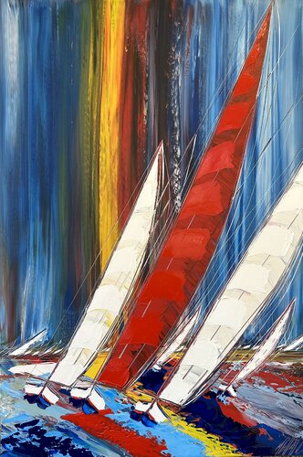 La grande voile rouge... (ESPRIT VOILE 2023) van Olivier Messas, Schilderij te koop op Singulart