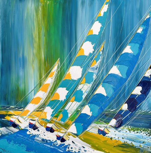 Les voiles bleues... (ESPRIT VOILE 2023) van Olivier Messas, Schilderij te koop op Singulart
