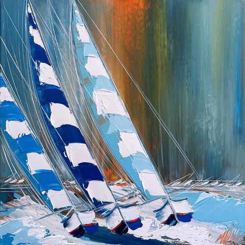 Régate à l'horizon... (ESPRIT VOILE 2023) van Olivier Messas, Schilderij te koop op Singulart