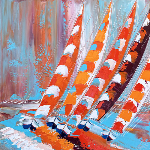 Coucher de soleil sur les voiles... (ESPRIT VOILE 2023) van Olivier Messas, Schilderij te koop op Singulart