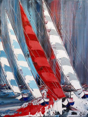 La voile rouge... (ESPRIT VOILE 2023) by Olivier Messas, 회화 for Sale on Singulart