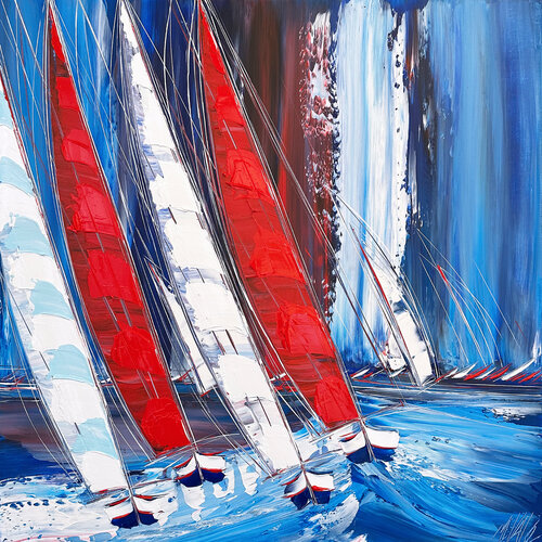 Les voiles rouges... (ESPRIT VOILE 2023) van Olivier Messas, Schilderij te koop op Singulart