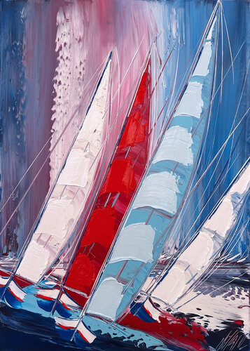 Course en mer... (ESPRIT VOILE 2024) von Olivier Messas, Malerei kaufen auf Singulart