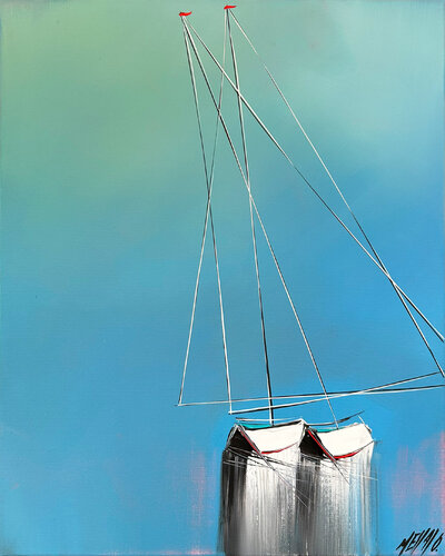 Duo en mer... (ESPRIT VOILE 2024) van Olivier Messas, Schilderij te koop op Singulart