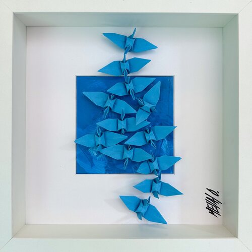 Les oiseaux bleus... (ORIGAMI 2024) van Olivier Messas, Werk op papier te koop op Singulart
