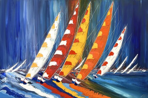 Liberté à l’horizon... (ESPRIT VOILE 2024) von Olivier Messas, Malerei kaufen auf Singulart