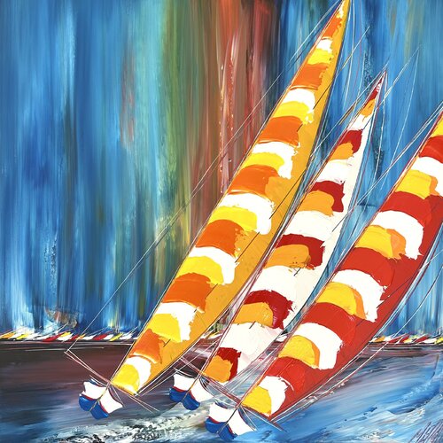 Poussés par le vent et les vagues... (ESPRIT VOILE 2024) von Olivier Messas, Malerei kaufen auf Singulart
