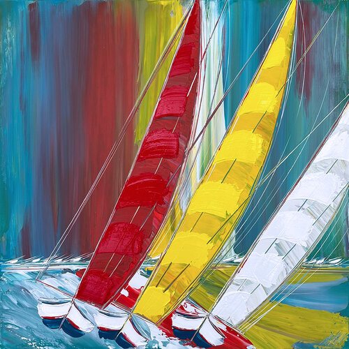 Régate au loin... (ESPRIT VOILE 2024) von Olivier Messas, Malerei kaufen auf Singulart