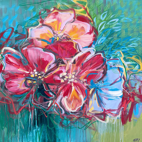 Le temps des hibiscus… (JARDIN SECRET 2024) von Olivier Messas, Malerei kaufen auf Singulart