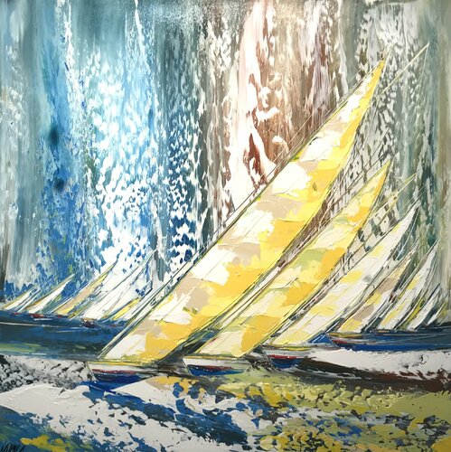 Le temps des régates... « Esprit voile 2018 » van Olivier Messas, Schilderij te koop op Singulart