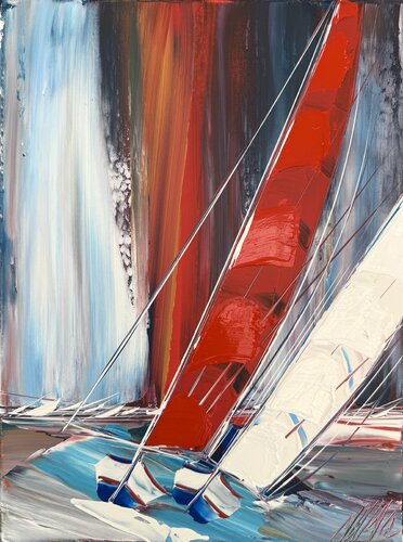 La voile rouge... (ESPRIT VOILE 2025) von Olivier Messas, Malerei kaufen auf Singulart