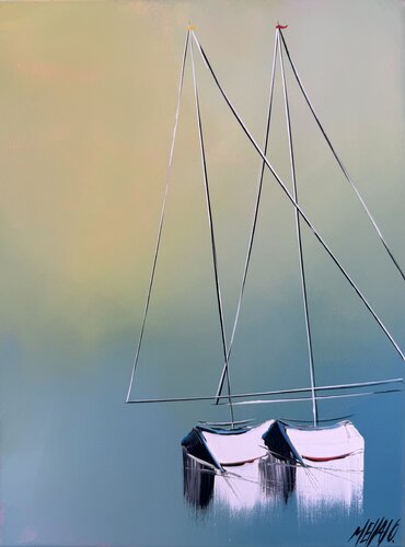 Les voiliers de l’aurore... (ESPRIT VOILE 2025) von Olivier Messas, Malerei kaufen auf Singulart