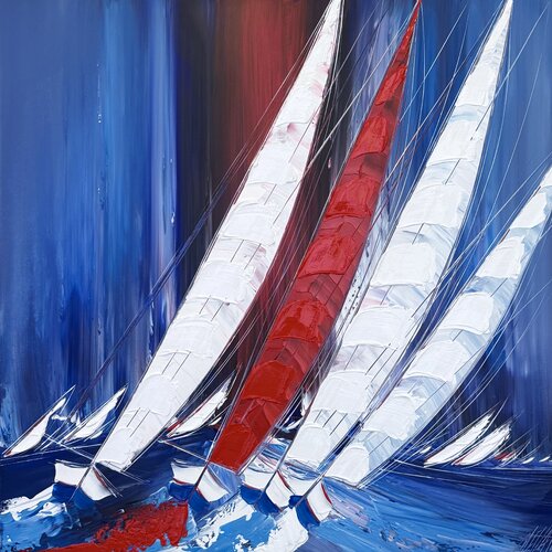 Le grand voilier rouge... (ESPRIT VOILE 2025) von Olivier Messas, Malerei kaufen auf Singulart