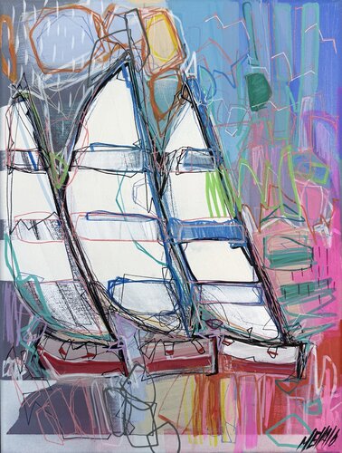 Voiles en liberté... (ESPRIT VOILE 2025) van Olivier Messas, Schilderij te koop op Singulart