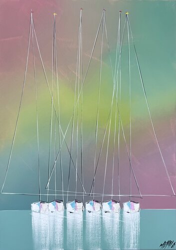 Voiliers du matin... (ESPRIT VOILE 2025) von Olivier Messas, Malerei kaufen auf Singulart