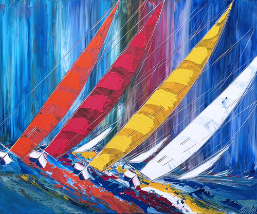 Au souffle du vent... (ESPRIT VOILE 2025) von Olivier Messas, Malerei kaufen auf Singulart